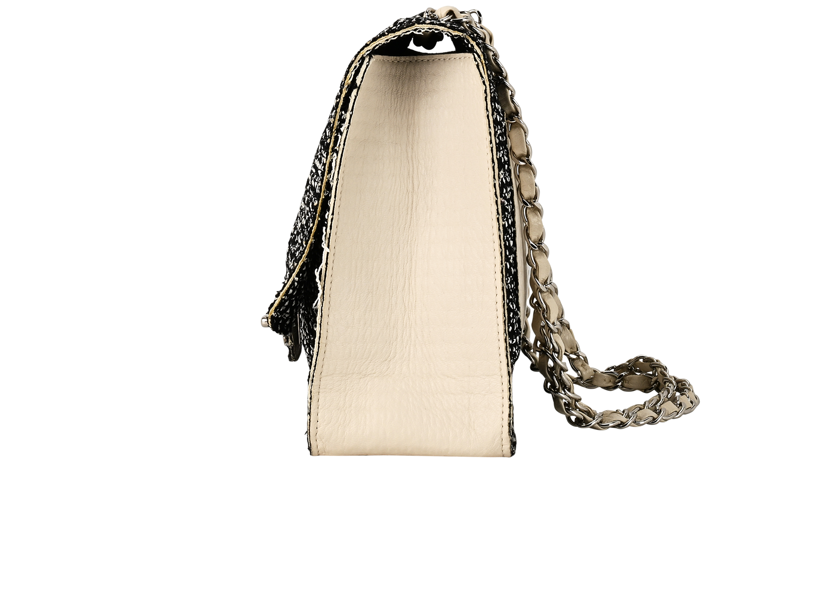 Tweed Soft Single Flap, &pound;850, Handbags, Black/White, Fabric, Bottom view